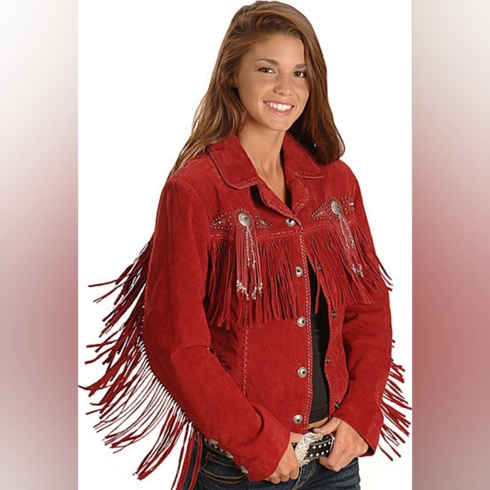 Scully Red Suede Fringe Leather Jacket (SIZE LARGE) - Picture 2 of 16
